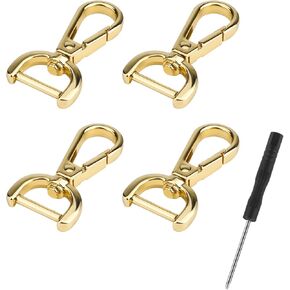 4pcs Snap Hook Swivel Clasp, 0.8in D-Rings Swivel Snap Hooks with Small Screwdrivers Replacement Alloy Lobster Claw Clasps for Keychain Purse Crossbody Handbags DIY Accessories (Gold)