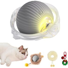 Smart Interactive Cat Toy Ball - Plush Smart Automatic Cat Toy with Light, Interactive Cat Toy for Indoor Cats, Cat Interactive Toy for Indoor Cats, USB Rechargeable, Auto On/Off(Grey)