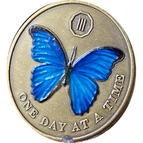 3 Year Blue Butterfly Medallion One Day at A Time Sobriety Chip