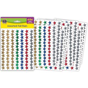 Teacher Created Resources Assorted Foil Stars Stickers Valu-Pak (6644), Red, Blue, Gold, Green, Silver