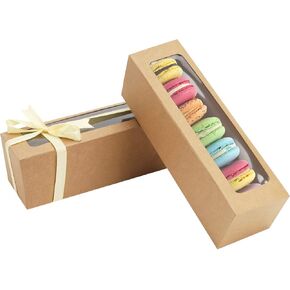 25 صناديق حزمة معكرون لـ 5-7 Macarons Cookie Candy Strawberry Boxes Macaron Contings Boxes with Ribbon لإعطاء الهدايا (أبيض)