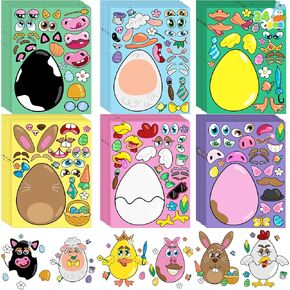 JOYIN 24 PCS Easter Stickers Mix and Match Make a Face Animal Stickers with Easter Egg Themed Pig, Bunny, Chicken, Cow, Sheep, Duck Party Favor Supplies, Art and Craft