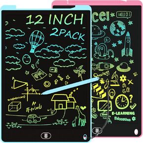 2 Pack 12 Inch LCD Writing Tablet, Electight Colorful Doodle Board, Eye Protection Drawing Board with Lock & Erase FUNC, Birthday Gifts and Toys for 3 4 5 6 7 8 Year Old Boys and Girls - Pink & Blue