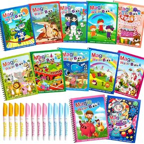Dduolammng 12 Pack Cartoon Paint Books, Reusable Water Painting Book, Educational Gifts