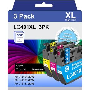 LC401XL Ink Cartridges Compatible for Brother LC401 Work with Brother MFC-J1010DW MFC-J1012DW MFC-J1170DW Printer (2 Black & Cyan Magenta Yellow, 5 Pack)