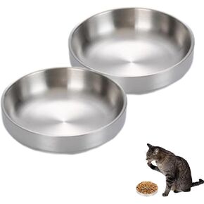 2 Pcs Whisker Fatigue Cat Bowl, 5.9 Inch Stainless Steel Cat Water Bowls, Shallow Cat Food Bowls Oval, Pet Bowls for Small Dogs Cats, Dishwasher Safe (Gold)