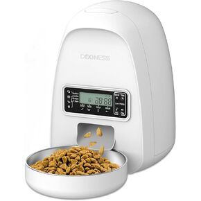Dogness Timed Cat Feeder, 2L Automatic Dog Feeder with Timer Auto Pet Food Dispenser for Kitten Puppy, Timed Dog Feeder Easy Portion Control Voice Recording(White)