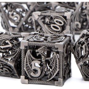 KERWELLSI Hollow Metal DND Dice Set, Dungeons and Dragons Dice Set with Gifts Box, 7pcs D&D Dice Set, Polyhedral Dice Set for RPG Role Playing Game, RPG D and D Dice D20 D12 D10 D8 D6 D4 (Copper)