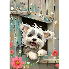 Sanjee Diamond Painting Kits for Adults, 5D DIY Cute Dog Diamond Art Kits, Round Full Drill Diamond Dots Paintings Diamond Painting for Home Wall Decoration Gift, 12x16inch in Kuwait