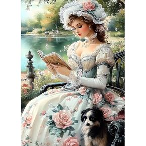 MXJSUA Reading Woman Diamond Art Painting Kits for Adults, Full Drill Diamond Dots Paintings for Beginners, Round 5D Paint with Diamonds Pictures Gems Art Painting Kits DIY Crafts Kits 12x16 Inch
