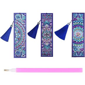 3 Pieces 5D Bookmarks Diamond Painting Kits, Full Drill Special Shape Diamond Painting Leather Tassel Bookmark for Kids Adult