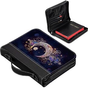 Moon Star Galaxy Floral Bible Cover Case for Men and Women with Zipper and Handle Water-Resistant Polyester Canvas Bag Protects Bible or iPad from Scuffing Sweet Gift for Churchgoers