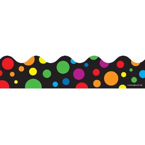 Carson Dellosa 39Ft of Black Bulletin Board Borders with Rainbow Dots, 13 Strips of Scalloped Trim for Rolling Whiteboard, Cork and Posterboard, Office Decorations, and Classroom Decor