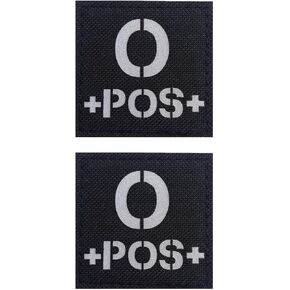 2 PCS AliPlus O+ POS Patches Blood Type Patches IR Infrared Reflective Patches Tactical Patch Hook and Loop(Black White2*2in)