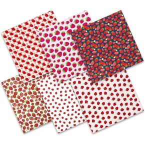 Strawberry Fat Quarters Fabric Bundles, 6 PCS Cute Sweet Red Strawberries Fruity Fabric Bundles, 20 x 20Inches Polyester Quilting Fabric Material Scraps for Sewing Quilting Patchwork Artcraft DIY