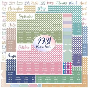 2931 Planner Stickers, Color Coordinating Monthly Functional Stickers Daily Calendar Stickers Aesthetic Note to Do Blank Stickers for Scrapbooks, Planner, Budget, Work, DIY Activity, Diary, Journal