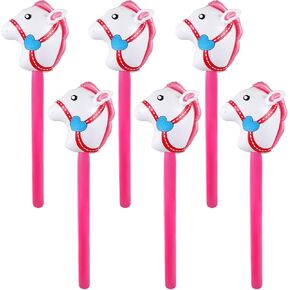 6 Pieces Inflatable Stick Horse,Inflatable Horsehead Stick Balloon Pony Stick for Christmas Horse Themed Birthday Party Decorations Supplies Favors Props Cowboy Horse Costume Stick,37 Inch Pink