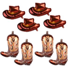 8pcs Western Themed Party Balloons, Large Cowgirl Boots Hats Foil Balloon Cowboy Party Decorations for Cowboy Theme Party Birthday Baby Shower Supplies Decorations