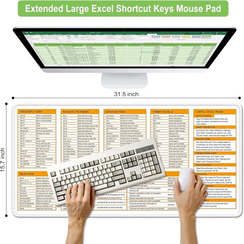 Excel Cheat Sheet Desk Desk ، وسادة الماوس الكبيرة الممتدة للألعاب ، واختصارات لوحة مفاتيح الكمبيوتر الكبير XXL لمفاتيح مفاتيح سطح المكتب ، وحصيرة مكتب جدول بيانات Office للوحة المفاتيح والكمبيوتر المحمول ، 31.5 × 15.7 بوصة ، أرجواني in Kuwait