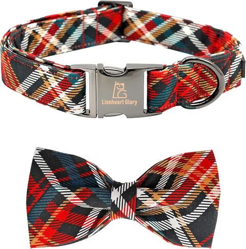 Lionheart glory Plaid Dog Collars Bowtie Dog Collar Heavy Duty Adjustable Fall Dog Collar for Medium Dogs Collar Dog Bow Male Dog Collar in Kuwait