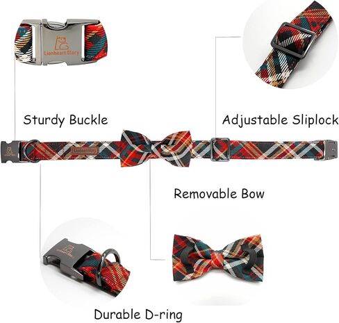 Lionheart glory Plaid Dog Collars Bowtie Dog Collar Heavy Duty Adjustable Fall Dog Collar for Medium Dogs Collar Dog Bow Male Dog Collar in Kuwait