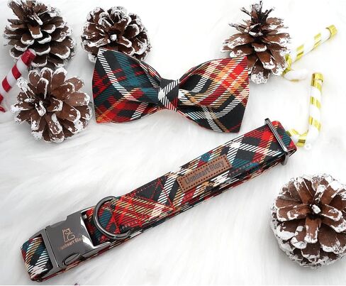 Lionheart glory Plaid Dog Collars Bowtie Dog Collar Heavy Duty Adjustable Fall Dog Collar for Medium Dogs Collar Dog Bow Male Dog Collar in Kuwait