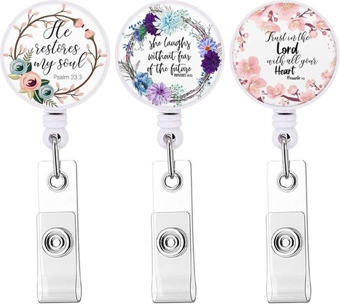 Retractable Badge Reel Cute Badge Holder with Alligator Clip Nurse Name Decorative Badge Reels on ID Card Holders for Teacher, Student, Office Worker(Bible Verse) in Kuwait