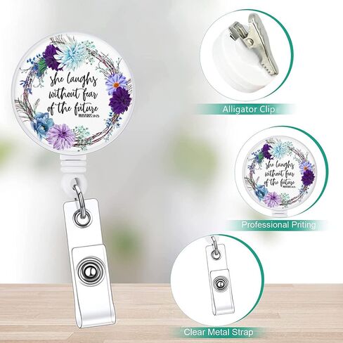 Retractable Badge Reel Cute Badge Holder with Alligator Clip Nurse Name Decorative Badge Reels on ID Card Holders for Teacher, Student, Office Worker(Bible Verse) in Kuwait