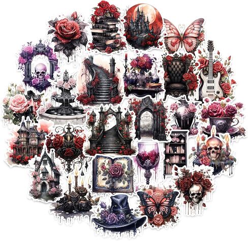 100 Pcs Dark Aesthetic Goth Style Stickers, Vintage Rose Skull Stickers Horror Vinyl Decals for Water Bottles Laptop Phone Scrapbook Junk Journal Collage DIY Crafts in Saudi Arabia
