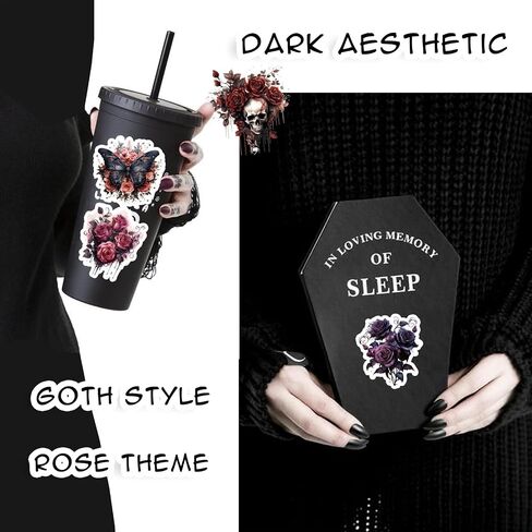 100 Pcs Dark Aesthetic Goth Style Stickers, Vintage Rose Skull Stickers Horror Vinyl Decals for Water Bottles Laptop Phone Scrapbook Junk Journal Collage DIY Crafts in Saudi Arabia