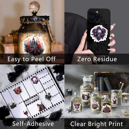 100 Pcs Dark Aesthetic Goth Style Stickers, Vintage Rose Skull Stickers Horror Vinyl Decals for Water Bottles Laptop Phone Scrapbook Junk Journal Collage DIY Crafts in Saudi Arabia