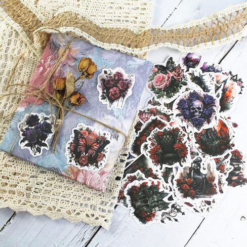 100 Pcs Dark Aesthetic Goth Style Stickers, Vintage Rose Skull Stickers Horror Vinyl Decals for Water Bottles Laptop Phone Scrapbook Junk Journal Collage DIY Crafts in Saudi Arabia