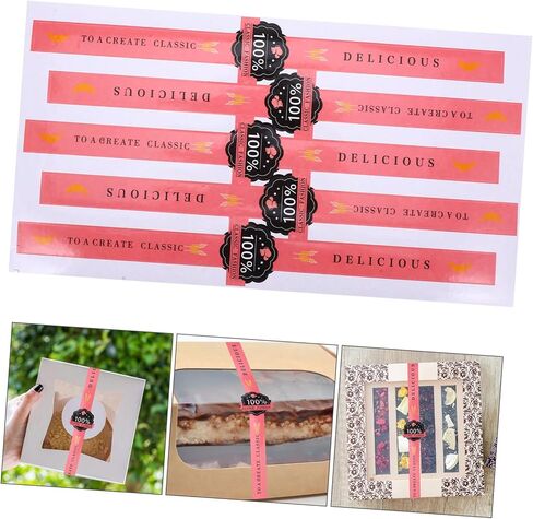 GANAZONO Labels Stickers Adhesive Labels Cake Decorations 300 Pcs Stickers Kraft Paper Pink Strip Packing Box Chocolate Box Cake Decor Packaging Sticker in Saudi Arabia