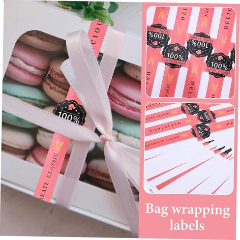 GANAZONO Labels Stickers Adhesive Labels Cake Decorations 300 Pcs Stickers Kraft Paper Pink Strip Packing Box Chocolate Box Cake Decor Packaging Sticker in Saudi Arabia
