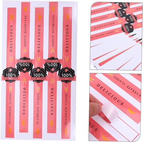 GANAZONO Labels Stickers Adhesive Labels Cake Decorations 300 Pcs Stickers Kraft Paper Pink Strip Packing Box Chocolate Box Cake Decor Packaging Sticker in Saudi Arabia