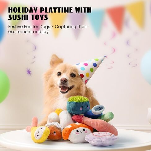Nocciola 10 PCS Sushi Small Dog Toys to Keep Them Busy, Cute Stuffed Puppy Toys with Bag, Plush Dog Squeaky Toy for Small to Medium Dog, Doggie Birthday Gifts in Kuwait