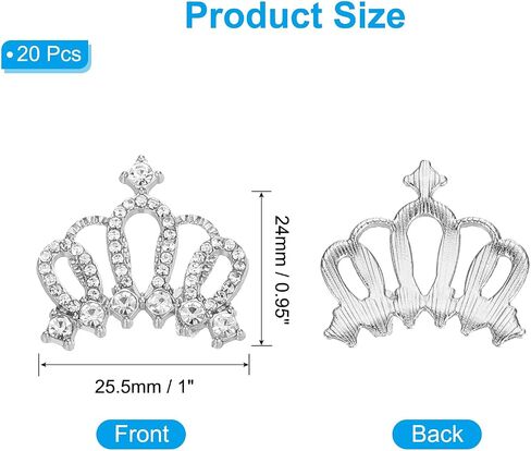 PATIKIL 20Pcs Crown Charms, 1" x 0.95" Mini Metal Rhinestone Crystal Crown Embellishments Bulk DIY Handmade Phone Case Clothes Decor Party, Gold Tone in Saudi Arabia