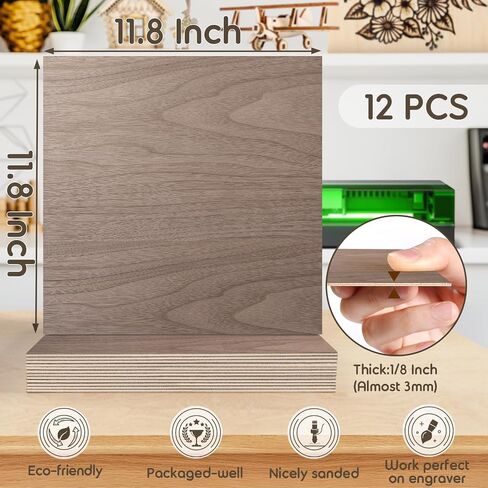 24 Pack 12x12x1/8 Inch Basswood Sheets, MAPRIAL Smooth 3mm Plywood for Laser Cutting, Unfinished Wood Board for Engraving, Wood Burning, Painting, Crafts, Ornaments, Models, Cutter, Engraver, Gifts in Saudi Arabia