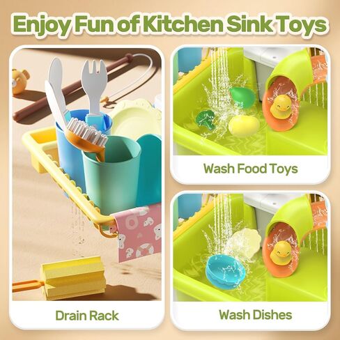 HOLYFUN Play Sink with Running Water, Kitchen Sink Toys with Upgraded Electric Faucet, Water Slide Track, Baby Dishwasher, Kids Fishing Toys, Role Play Sink Toy for Toddler Boys and Girls in Saudi Arabia
