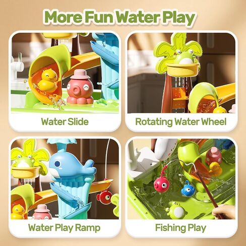 HOLYFUN Play Sink with Running Water, Kitchen Sink Toys with Upgraded Electric Faucet, Water Slide Track, Baby Dishwasher, Kids Fishing Toys, Role Play Sink Toy for Toddler Boys and Girls in Saudi Arabia