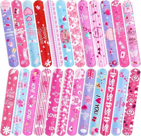 48 Pcs Valentines Day Slap Bracelets with Colorful Hearts for Birthday Gifts for Kids Party Supplies Favors Classroom Exchange Birthday Giveaways Game Prizes Kids Party Favors in Saudi Arabia