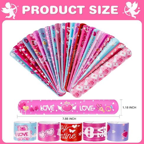 48 Pcs Valentines Day Slap Bracelets with Colorful Hearts for Birthday Gifts for Kids Party Supplies Favors Classroom Exchange Birthday Giveaways Game Prizes Kids Party Favors in Saudi Arabia