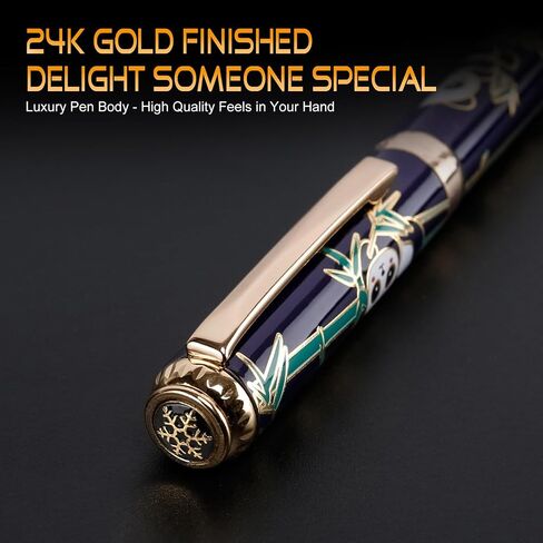 24K Gold Luxury Rollerball Pens for Men Women, Smooth Writing Premium Office Pens for Business, Panda Design Executive Gift for Boss Birthday Anniversary (Black) in Saudi Arabia
