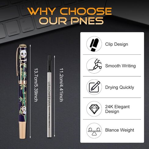 24K Gold Luxury Rollerball Pens for Men Women, Smooth Writing Premium Office Pens for Business, Panda Design Executive Gift for Boss Birthday Anniversary (Black) in Saudi Arabia