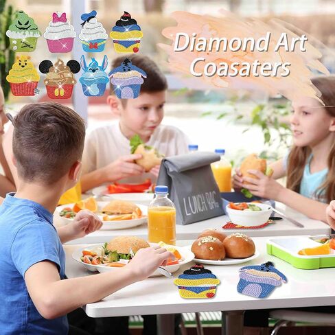 yokushi 8pcs Cartoon Diamond Art Coasters Kit للبالغين ، طقم Catemond Diamond Painting Coasters مع قاعدة حامل Cork ، مجموعة الطلاء الفنية الصغيرة للماس للبالغين للأطفال in Kuwait