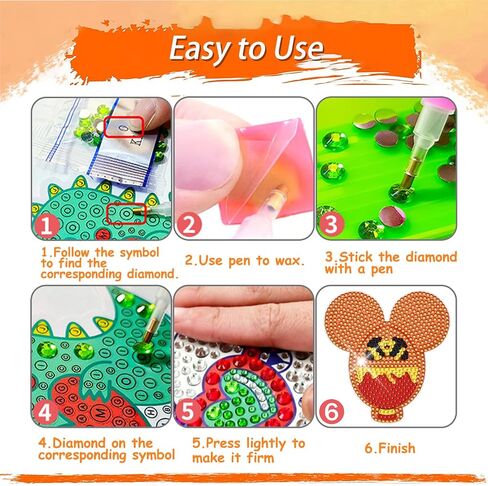 yokushi 8pcs Cartoon Diamond Art Coasters Kit للبالغين ، طقم Catemond Diamond Painting Coasters مع قاعدة حامل Cork ، مجموعة الطلاء الفنية الصغيرة للماس للبالغين للأطفال in Kuwait