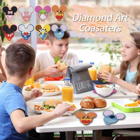yokushi 8pcs Cartoon Diamond Art Coasters Kit للبالغين ، طقم Catemond Diamond Painting Coasters مع قاعدة حامل Cork ، مجموعة الطلاء الفنية الصغيرة للماس للبالغين للأطفال in Kuwait