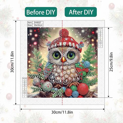 طقم اللوحة الفنية الماس عيد الميلاد ، بومة 5D DIY ، شكل خاص كريستال الماس الجزئي الماس الجزئي للفنون الحرف اليدوية ، فن الماس الاصطناعي ، ديكور فني على الحائط لغرفة النوم ، المكتب ، غرفة المعيشة ديكور هدية in Kuwait