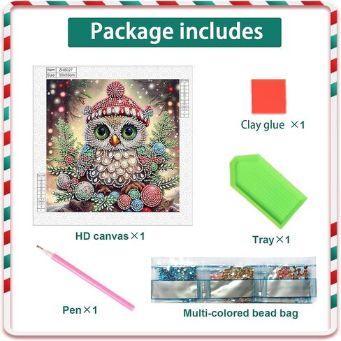 طقم اللوحة الفنية الماس عيد الميلاد ، بومة 5D DIY ، شكل خاص كريستال الماس الجزئي الماس الجزئي للفنون الحرف اليدوية ، فن الماس الاصطناعي ، ديكور فني على الحائط لغرفة النوم ، المكتب ، غرفة المعيشة ديكور هدية in Kuwait