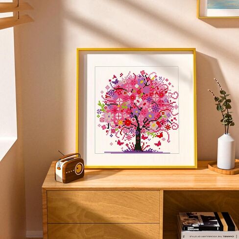 Zhenqing 1 مجموعة مجموعات غرزة متقاطعة - عدادات المبتدئين للمبتدئين البالغين ، Happy Tree 12x12in in Kuwait